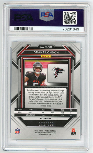 Drake London Panini Prizm Blue Wave PSA 9