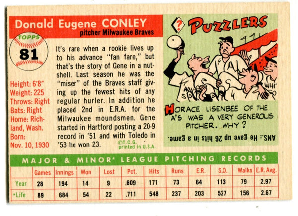 Gene Conley 1955 Topps #81 Card