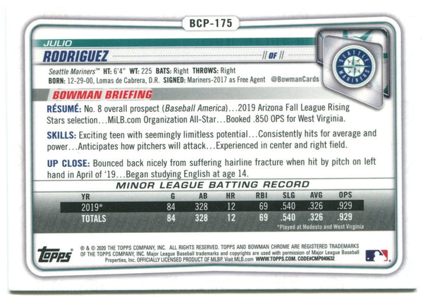 Julio Rodriguez 2020 Bowman Chrome