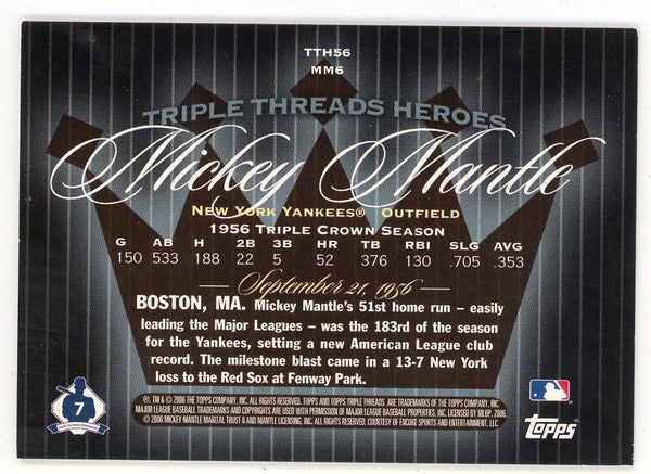 Mickey Mantle 2006 Topps Triple Thread Heroes #TTH56-MM6