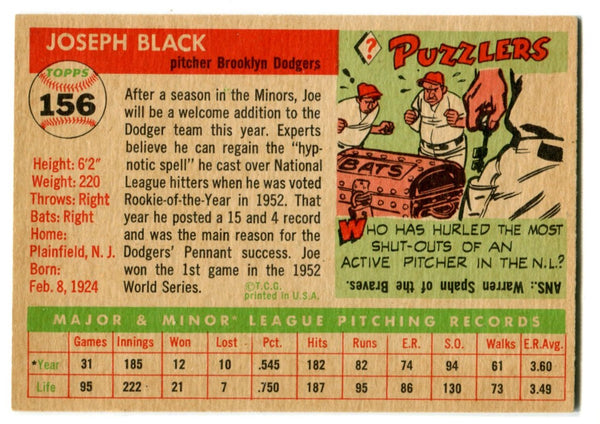 Joe Black 1955 Topps #156 Card