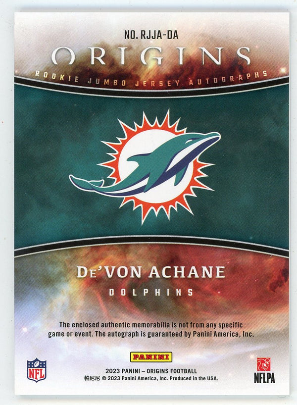 De'Von Achane Autographed 2023 Panini Origins Patch Relic #RJJA-DA