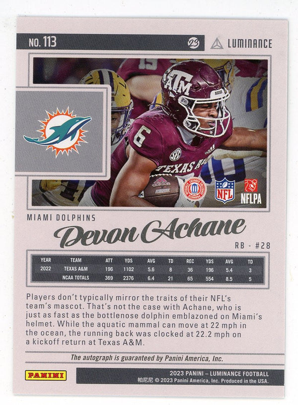 De'Von Achane Autographed 2023 Panini Luminance #113