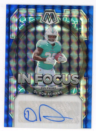 De'Von Achane Autographed 2023 Panini Mosaic In Focus Blue #IF-DAC