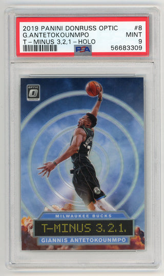 Giannis Antetokounmpo 2019 Panini Donruss Optic T-Minus 3,2,1 PSA 9