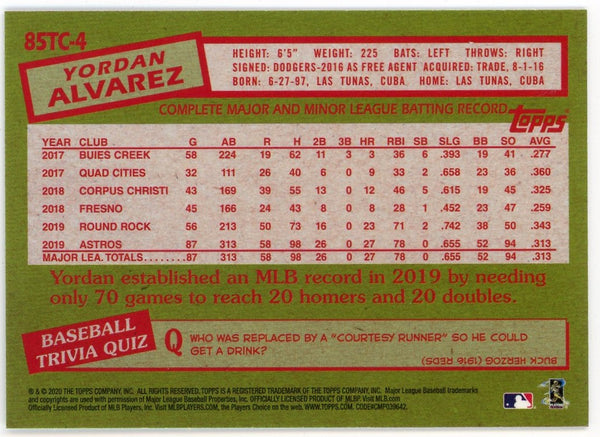 Yordan Alvarez 2020 Topps Silver 35th Anniversary #85TC-4 Card