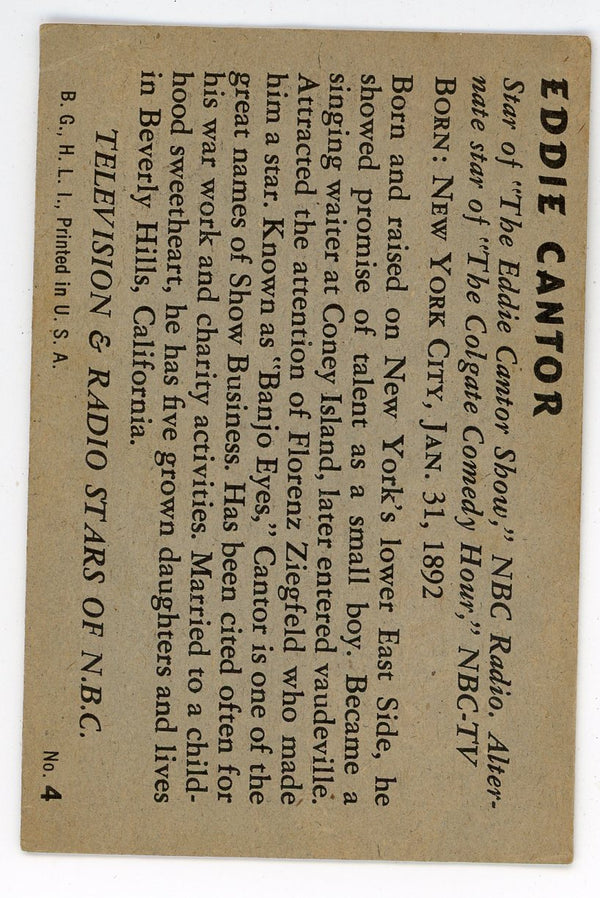 Eddie Cantor Television & Radio Stars of NBC #4