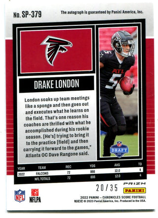 Drake London 2022 Panini Chronicles Score #SP379 Blue Auto /35