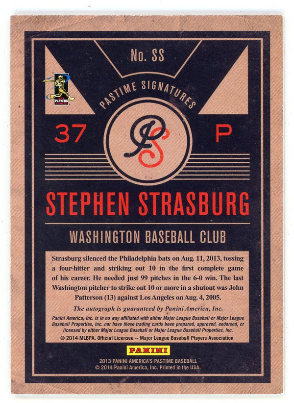 Stephen Strasburg 2013 Panini America's Pastime Signatures Autographed Card #SS