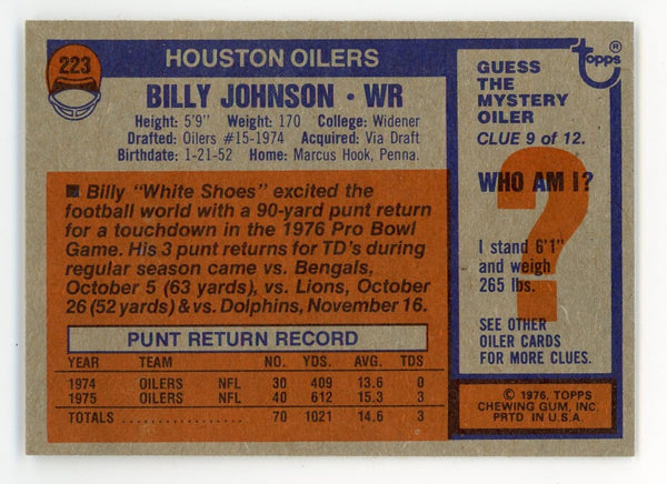 Billy Johnson 1976 Topps #223 Card