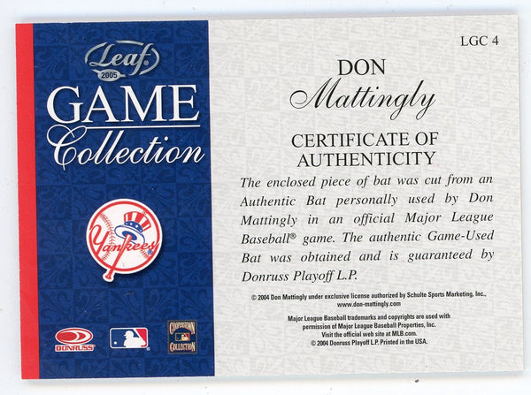 Don Mattingly 2005 Leaf Game Collection Bat Relic #LGC4