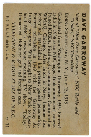 Dave Garroway 1953 Television & Radio Stars of NBC #11