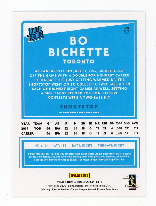 Bo Bichette 2020 Panini Rookie Rated #37 Card