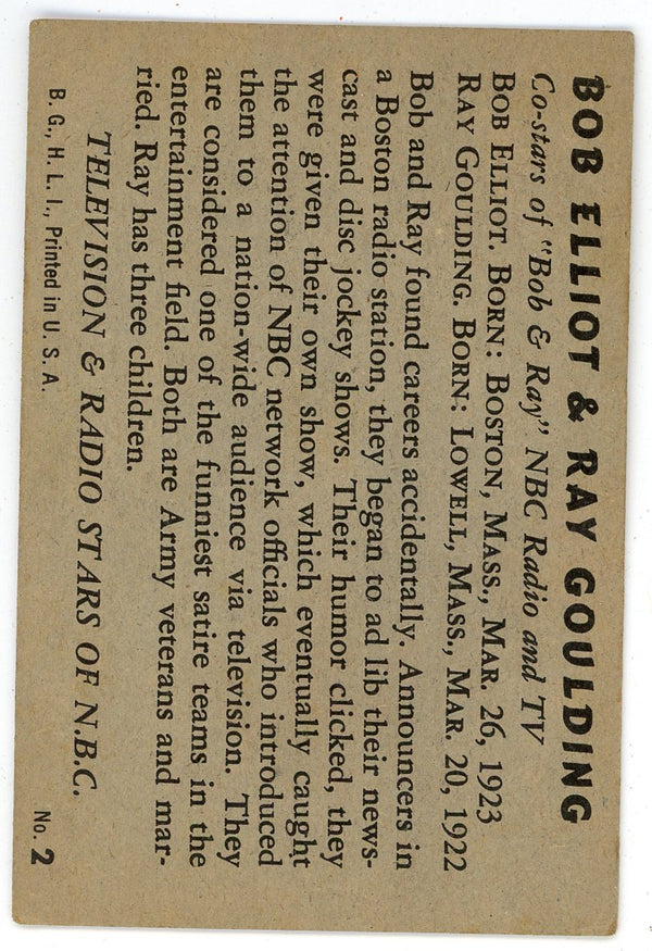 Bob Elliot & Ray Goulding 1953 Television & Radio Stars of NBC #18