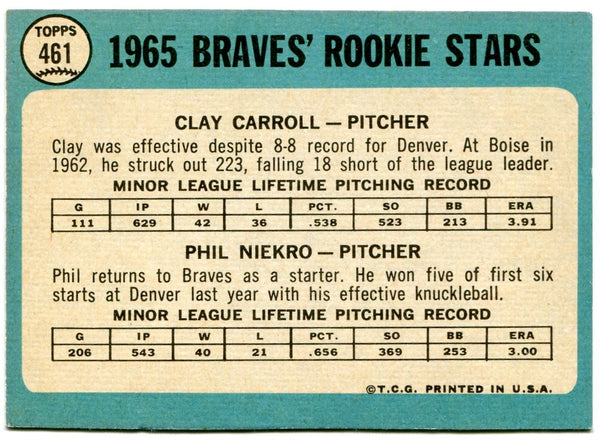 1965 Topps Rookie Stars Braves Clay Carroll Phil Niekro