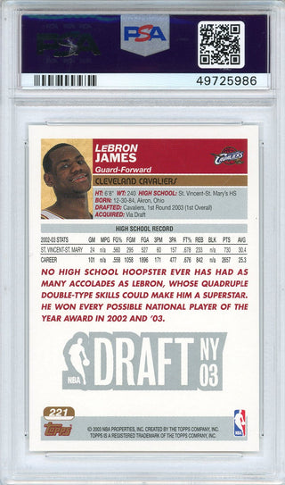 LeBron James 2003 Topps Rookie Card #221 (PSA Mint 9)