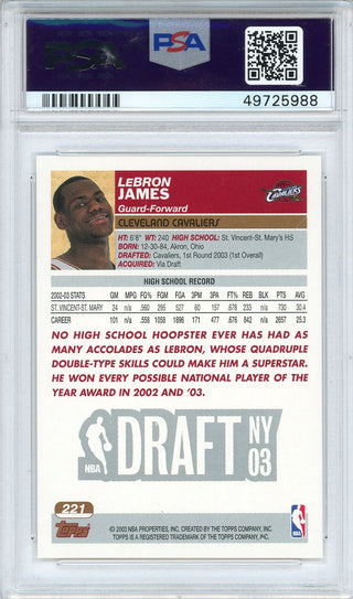 LeBron James 2003 Topps Rookie Card #221 (PSA Mint 9)