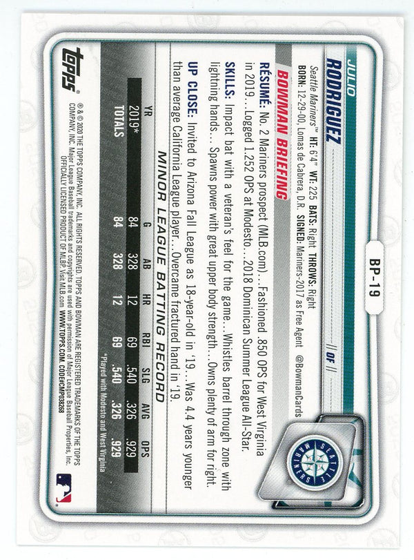 Julio Rodriguez 2020 Bowman Card #BP-19