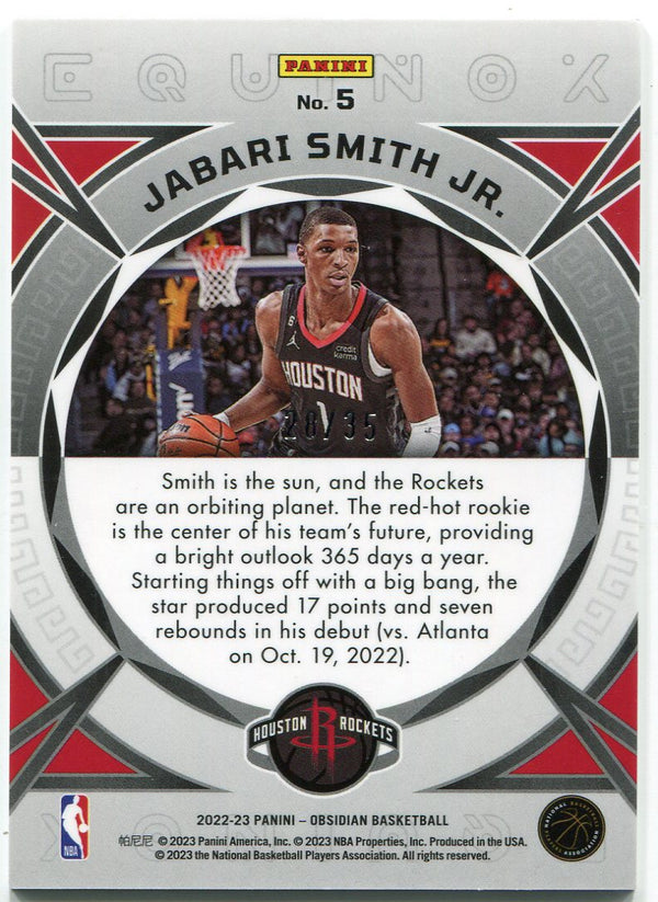 Jabari Smith Jr. 2022 Panini Obsidian Equinox Orange Rookie Card /35