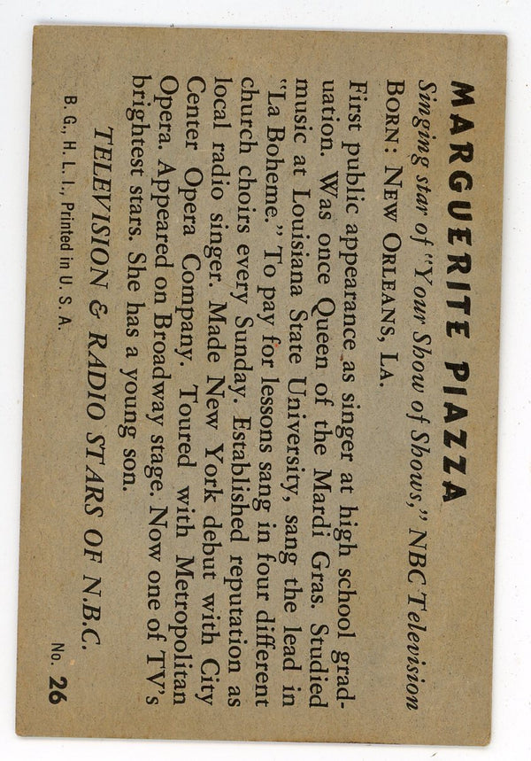 Marguerite Piazza 1953 Television & Radio Stars of NBC #26