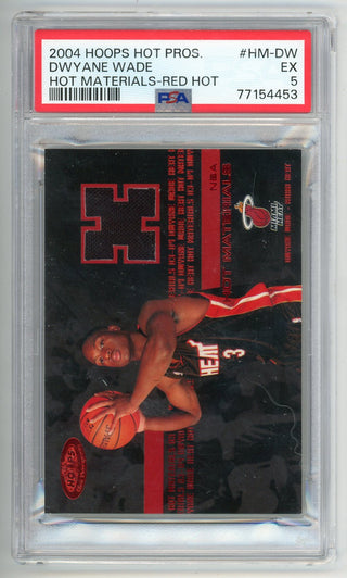 Dwyane Wade 2004 Hoops Hot Pros. Hot Materials- Red Hot #HW-DW PSA 5