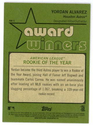 Yordan Alvarez 2020 Topps Heritage Award Winners #