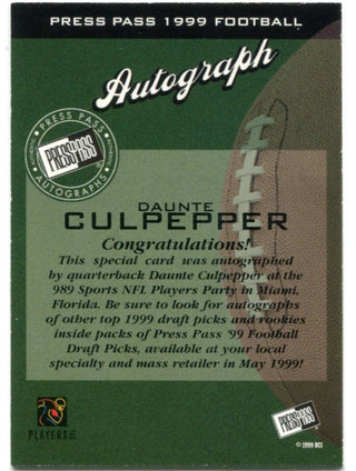 Daunte Culpepper 1999 Press Pass Autographed Card