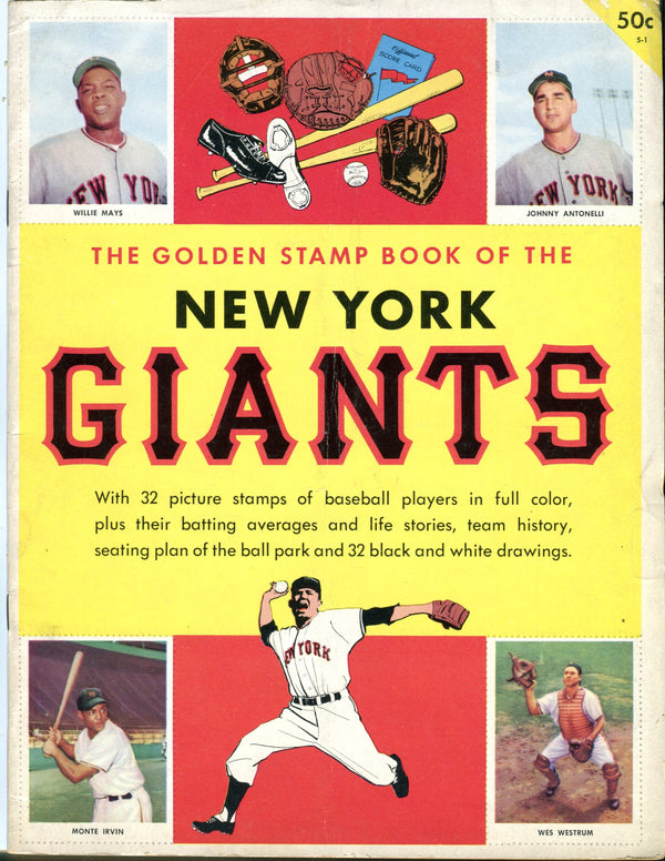 Willie Mays Unsigned New York Giants Golden Stamp Book Baseball Cover Magazine