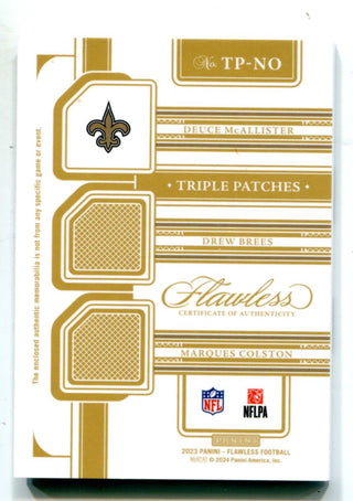 2023 Panini Flawless Brees/McAllister/Colston Patch Card /15