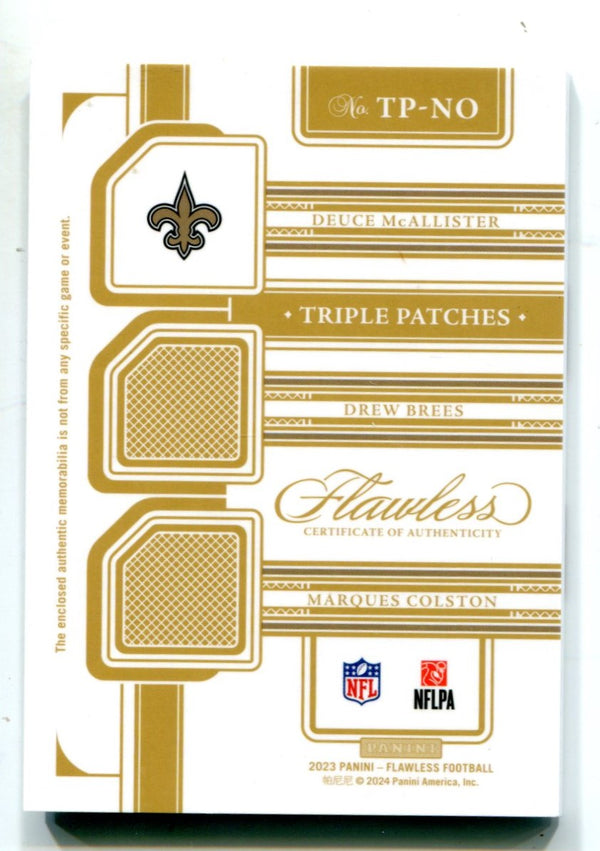 2023 Panini Flawless Brees/McAllister/Colston Patch Card /15