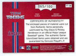 Rickey Henderson / Troy Glaus 2005 Donruss Team Tandems Bat/Patch Relic #TT-38