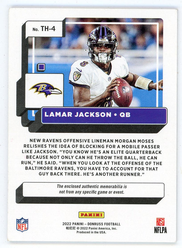 Lamar Jackson 2022 Panini Donruss Threads Patch Relic #TH-4