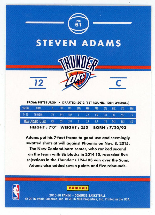 Steven Adams 2015-16 Panini Donruss Card #61