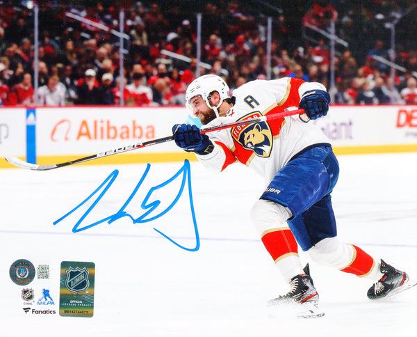 Aaron Ekblad Autographed Panthers Shooting White Jersey 8x10 Photo