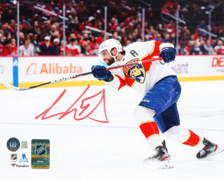 Aaron Ekblad Autographed Panthers White Jersey Shooting 8x10 Photo