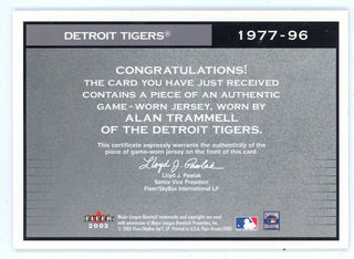 Alan Trammell 2003 Fleer Greats Patch Relic