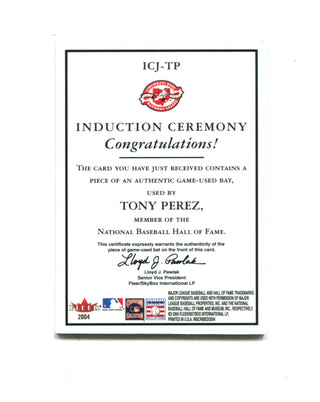 Tony Perez 2004 Fleer Induction Ceremony #ICJ-TP 013/100 Card