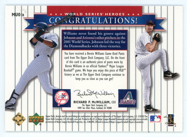 Bernie Williams/ Randy Johnson 2002 Upper Deck World Series Heroes Patch Relic #MUO