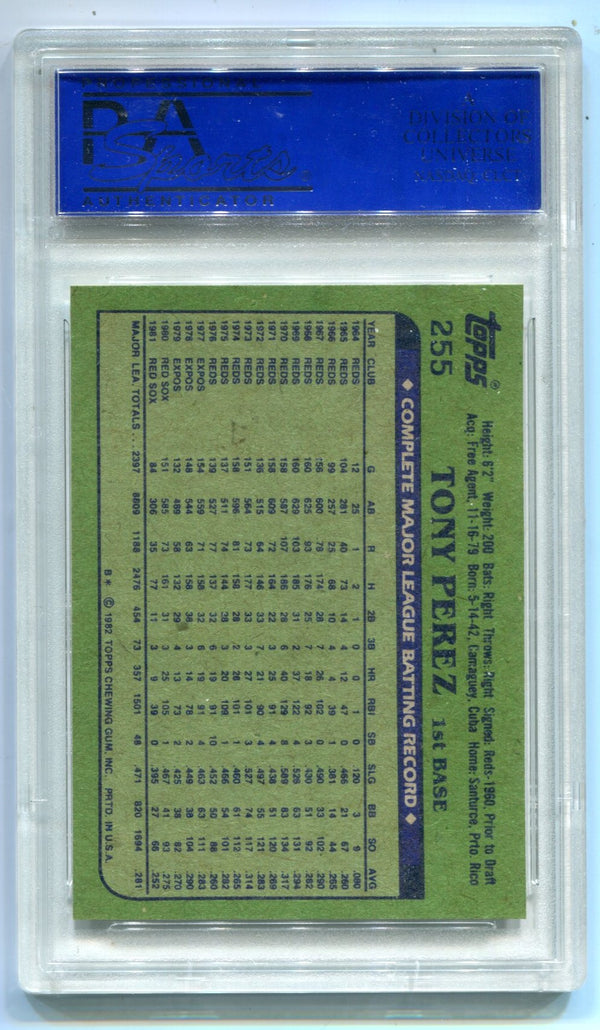 Tony Perez 1982 Topps #255 PSA GEM MT 10 Card