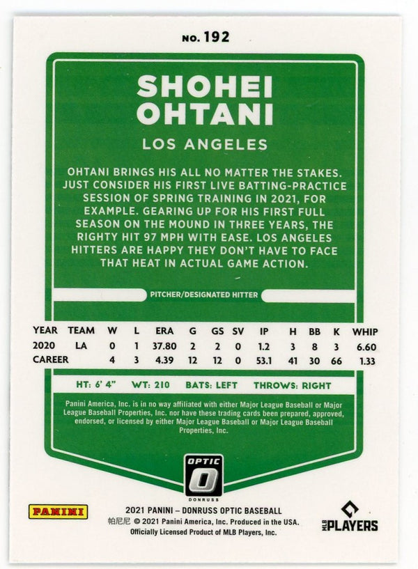 Shohei Ohtani 2021 Panini Donruss Optic #192 Card