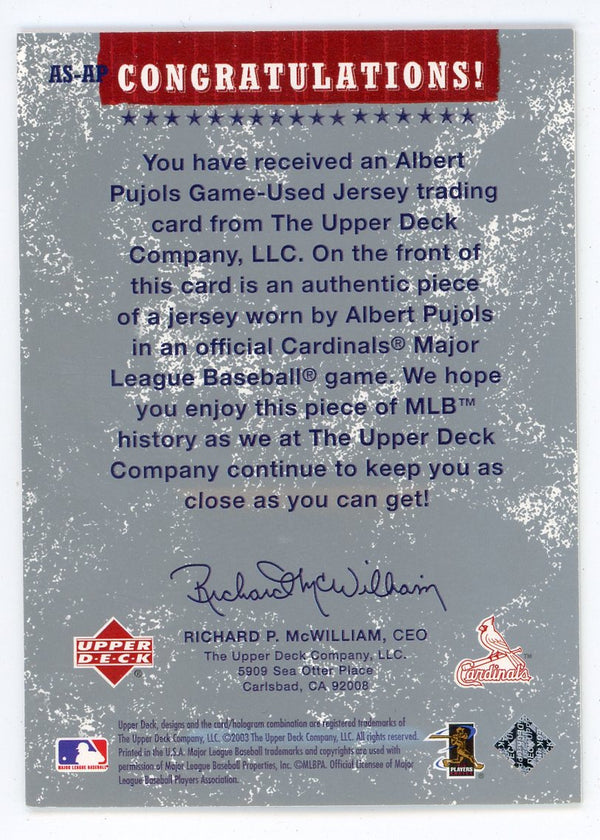 Albert Pujols 2003 Upper Deck Patch Relic #AS-AP