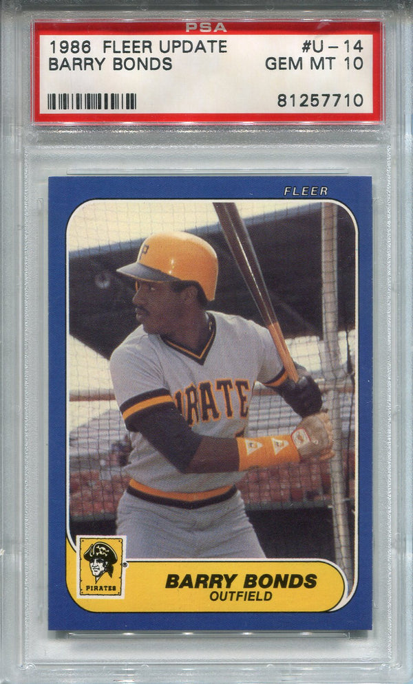 Barry Bonds 1986 Fleer Update Rookie Card #U-14 (PSA Gem Mint 10)