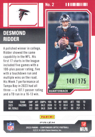 Desmond Ridder 2023 Contenders Optic Rookie Card #2 #140/175