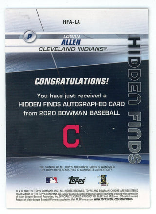 Logan Allen 2020 Autographed Topps Bowman Chrome Rookie Card #HFA-LA