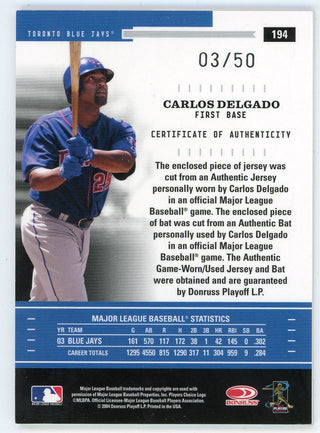 Carlos Delgado 2004 Donruss Throwback Threads Bat/Patch Relic #194