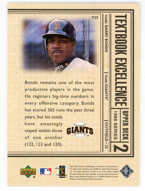 Barry Bonds 1999 Upper Deck Textbook Excellence #T25