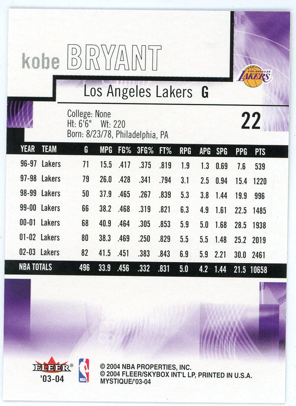 Kobe Bryant 2004 Fleer Mystique #22