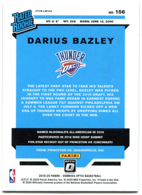 Darius Bazley 2019-20 Panini Donruss Optic Rated Rookie Pink Hyper Prizm RC #156