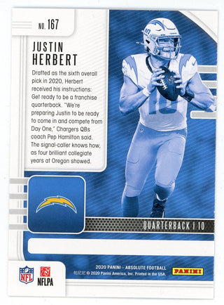 Justin Herbert 2020 Panini Absolute Football #167 Rookie Card