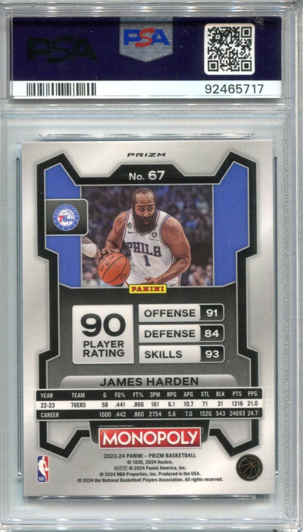 James Harden 2023 Panini Prizm Purple Monopoly #67 PSA 10 Card